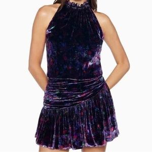 Ramy Brook Printed Dolores High Neck Mini Dress In Midnight Bloom Size 12 NWT